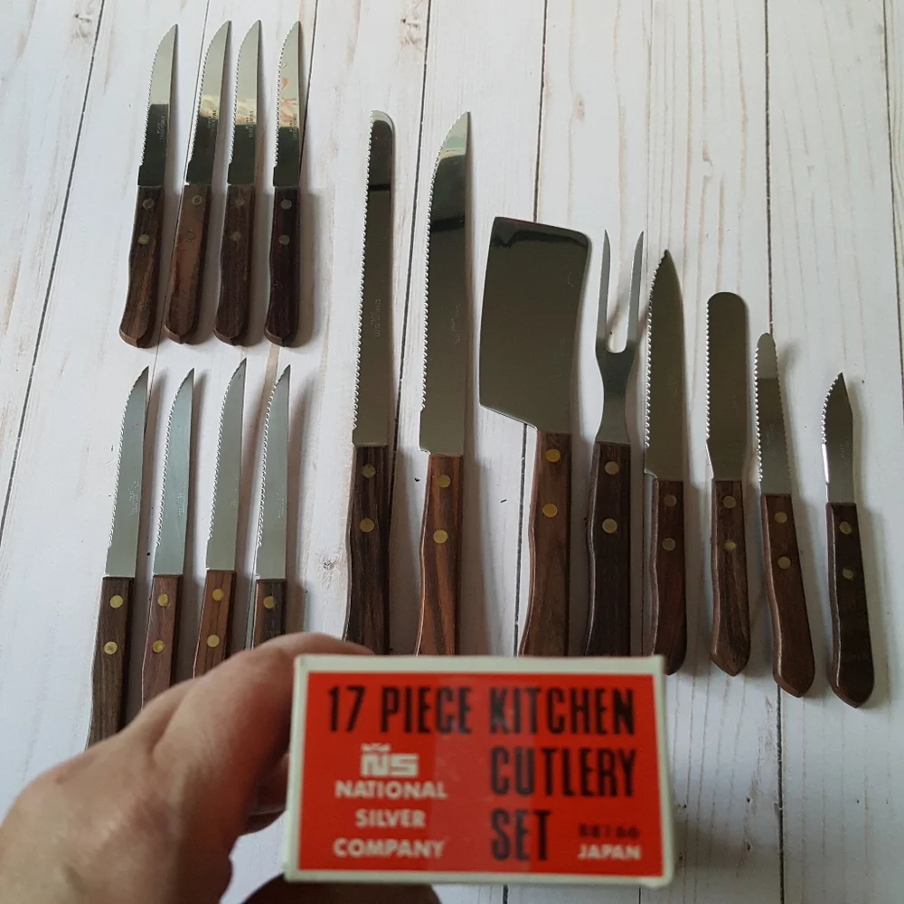 Vintage Dead Stock National Silver Company Maisonette 17 Pc Kitchen Knives Set